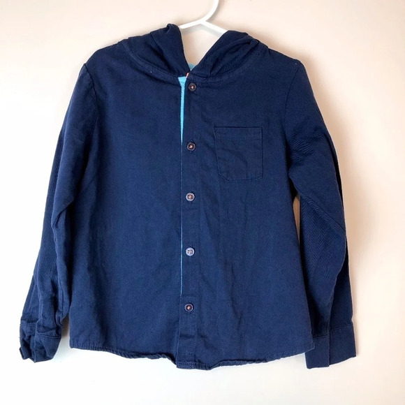 Splendid | Boys Navy Hooded Button Down Shirt 5/6 - Picture 1 of 5